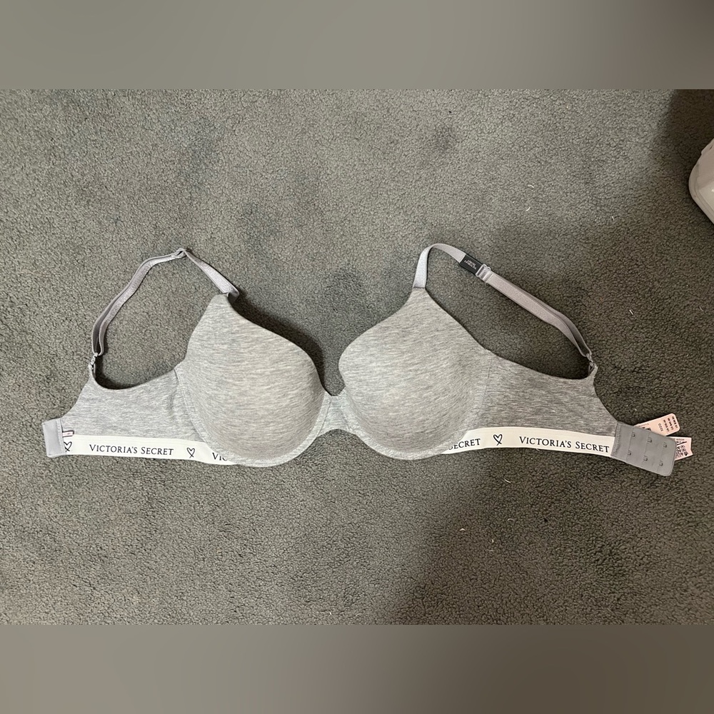 NWT Victoria’s Secret Cotton Lightly Lined Demi Bra Heather Grey Logo 32DD